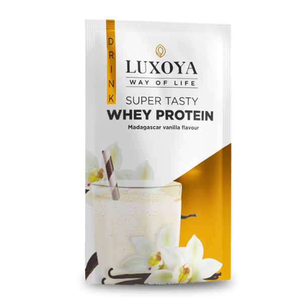 Luxoya SUPER TASTY WHEY PROTEIN - PRÉMIUM FEHÉRJE ITALPOR 30 g - Madagaszkári vanília ízű